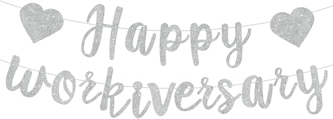 Silver Glitter Happy Workiversary Banner by RICHHHA