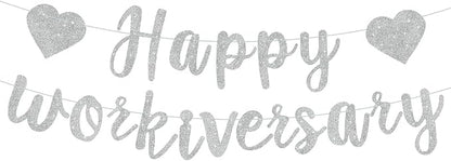 Silver Glitter Happy Workiversary Banner by RICHHHA