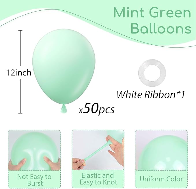 Mint Green Balloons 12inch, Mint Latex 50pcs Party Balloons | Wedding, Baby - Image 2