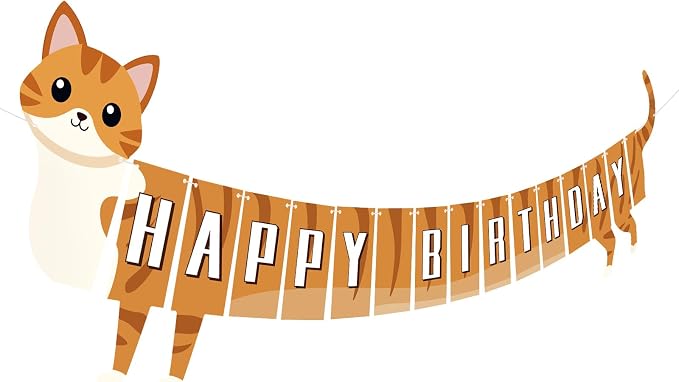 Cat Happy Birthday Banner Orange Cat Banner Bunting Flag Garland Party by Adecortalk