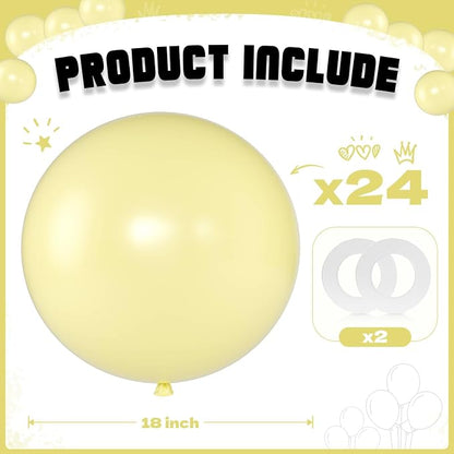 Pastel Yellow Balloons 18 Inch 24 Pack Matte Helium Latex Round Balloons - Image 2