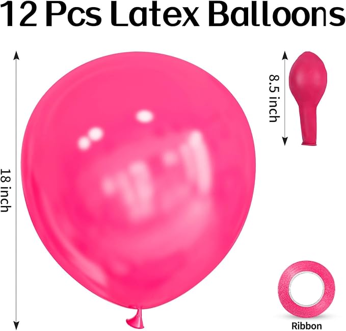 18 Inch Hot Pink Balloons 12 Pack Big Magenta Fuchsia Balloons Thick Latex Hot - Image 2
