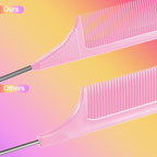 Leinuosen 3 Packs Rat Tail Comb Steel Pin Rat Tail Carbon Fiber Heat Resistant Teasing Combs with Stainless Steel Pintail (Black, Pink, White)