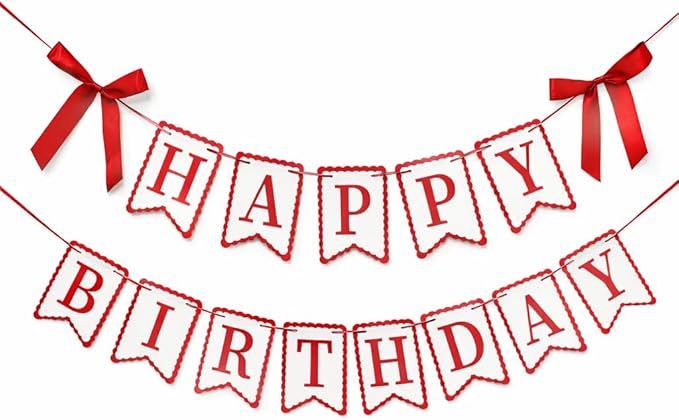 Red Happy Birthday Banner with Satin Bows by TULOBI