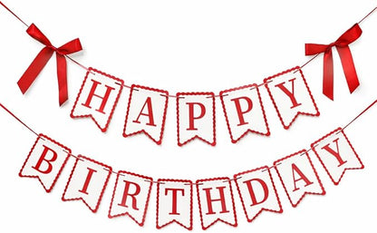 Red Happy Birthday Banner with Satin Bows by TULOBI