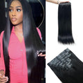 Straight Clip in Hair Extensions Real Human Hair 2 Pack 240g Seamless Clip in Hair Extensions for Women Full Max with 16Pcs PU Skin Weft 16inch Natural Black