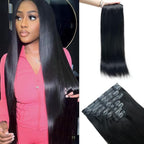 Straight Clip in Hair Extensions Real Human Hair 2 Pack 240g Seamless Clip in Hair Extensions for Women Full Max with 16Pcs PU Skin Weft 22inch Natural Black