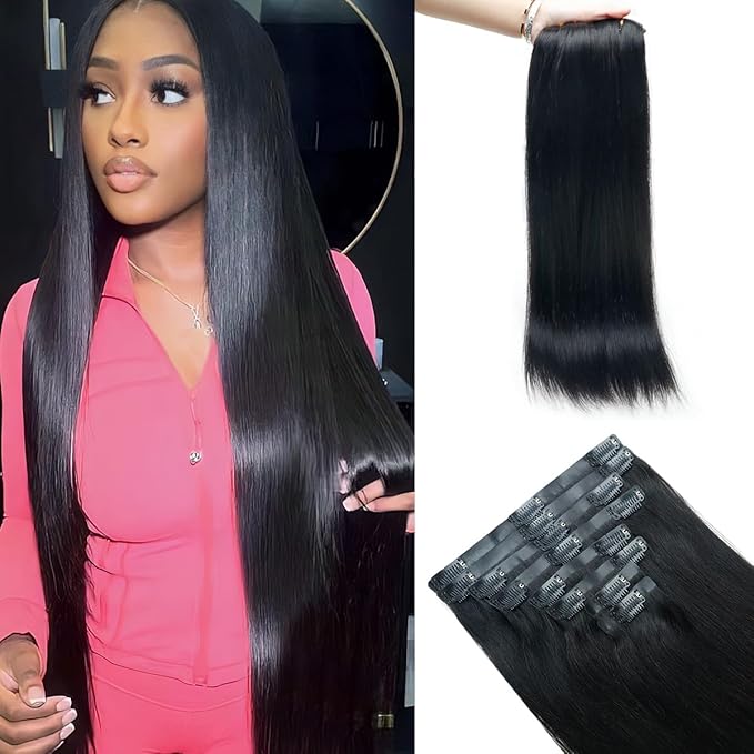 Straight Clip in Hair Extensions Real Human Hair 2 Pack 240g Seamless Clip in Hair Extensions for Women Full Max with 16Pcs PU Skin Weft 20inch Natural Black