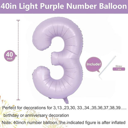 40 Inch Purple Number Balloons Light Purple 3 Balloon Matte purple Birthday - Image 2