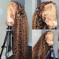 360 Deep Wave Lace Front Wigs Human Hair 220% Density Honey Blonde Drawstring Deep Curly Human Hair wig Ombre 4/27 Highlight Lace Front Wigs Pre Plucked Wet And Wavy Water Wave Wig for Women 26 Inch