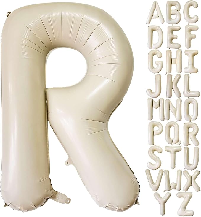 Cream White Letter R Balloons, 40 Inch Giant Foil Mylar Helium Balloons by Lovoir