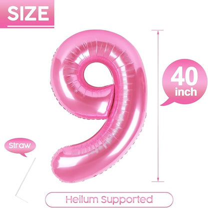 9 Balloon - Pink Birthday Number Balloons, 40 Inch Decorations Men Women | Pink - Image 4