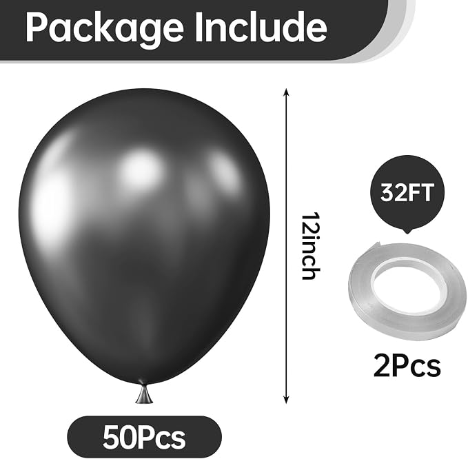 12 Inch Metallic Black Balloons, Baby Shower, Graduate Party Decorations - Image 2