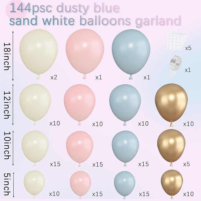 Gender Reveal Balloons Arch Kit Pink/Blue/Gold/Beige, Party Decor. | Dusty - Image 2