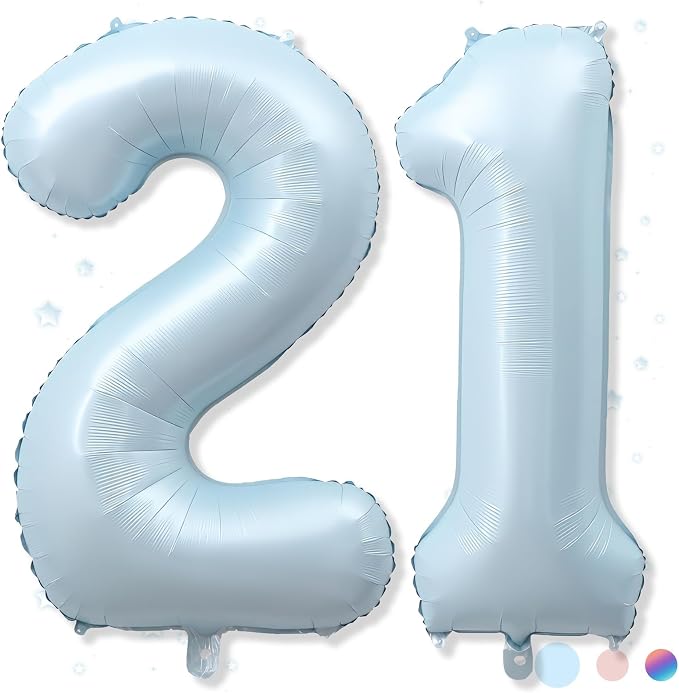 Big Number 21 Balloons, Light Dusty Blue Foil 21 Balloon Numbers 40 Inch by Froova