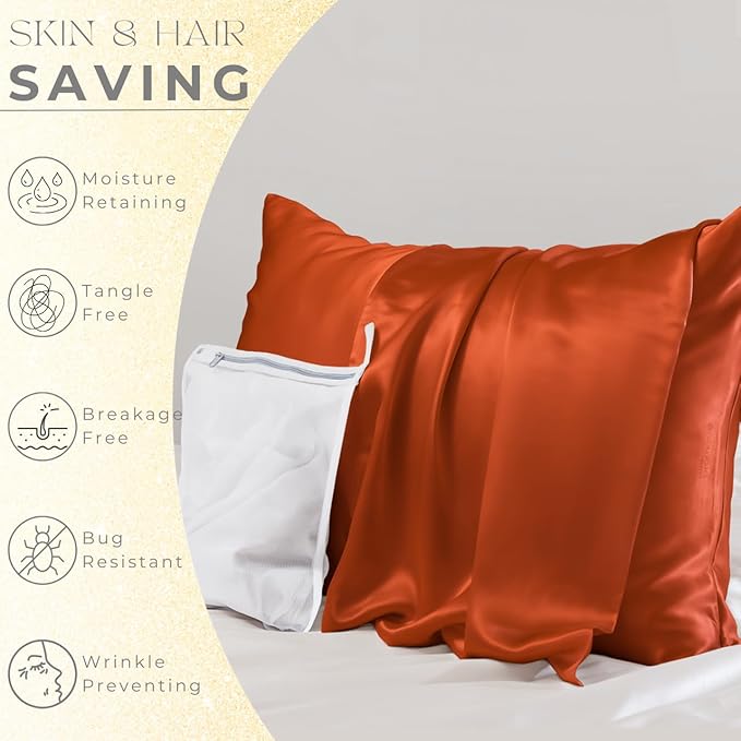PROMEED 23 Momme Silk Pillowcase 2 Pack with Zipper, 3rd Gen Grade 6A+ 100% Mulberry Silk Pillow Case Set of 2, Cooling Pillow Cases for Hot Sleepers (King 20"x36", Dusk)