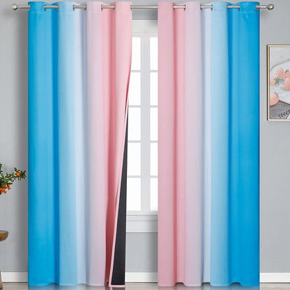 Pink and Blue Ombre Blackout Curtains 96 Inches Long, Full Room Darkening by ESTELARTEXTILER