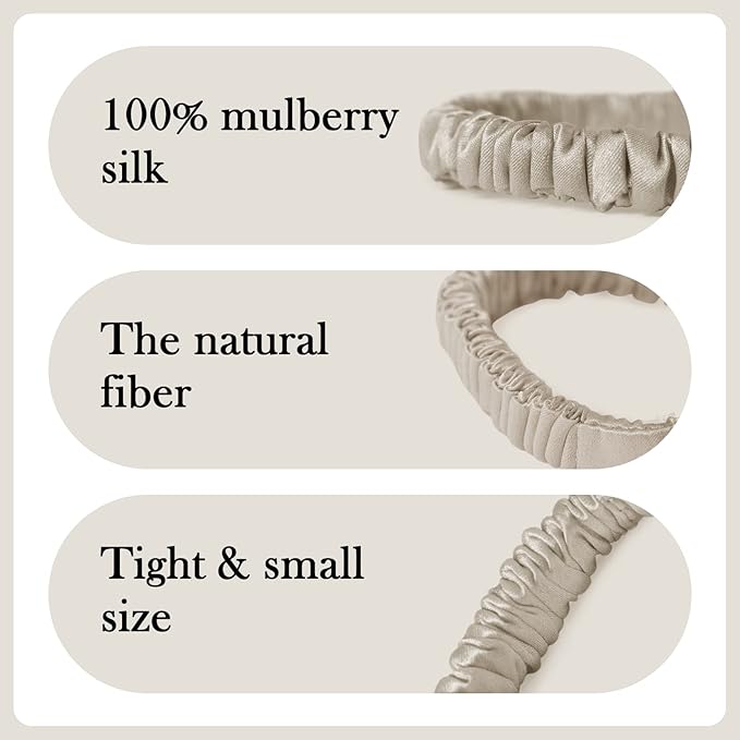 8 Set 100% Pure Mulberry Silk Hair-Friendly + Luxurious Elastic Skinny Scrunchies Travel Pouch Everyday Hair Ties Elastics Hair Care Ponytail Holder No Damage