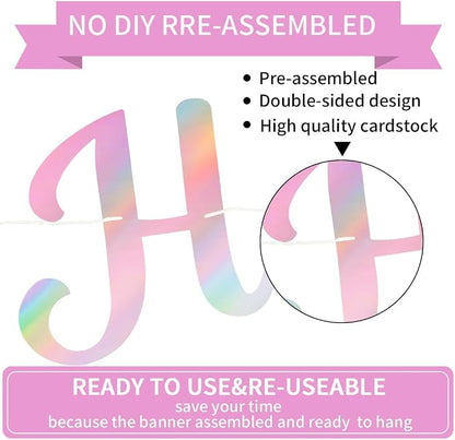 BEISHIDA Double-Sided Rainbow Pink Happy Birthday Banner - Image 2