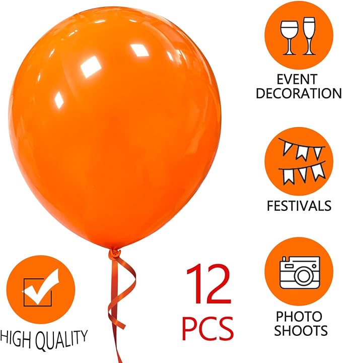 18 Inch Orange Balloons 12 Pack Large Latex Party Balloons Round Helium Balloon - Image 3
