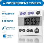 Sper Scientific Portable Digital Kitchen & Lab Timer 810015 - 4 Channel, Large Display, Loud Alarm, Classroom Timer - 2 pc