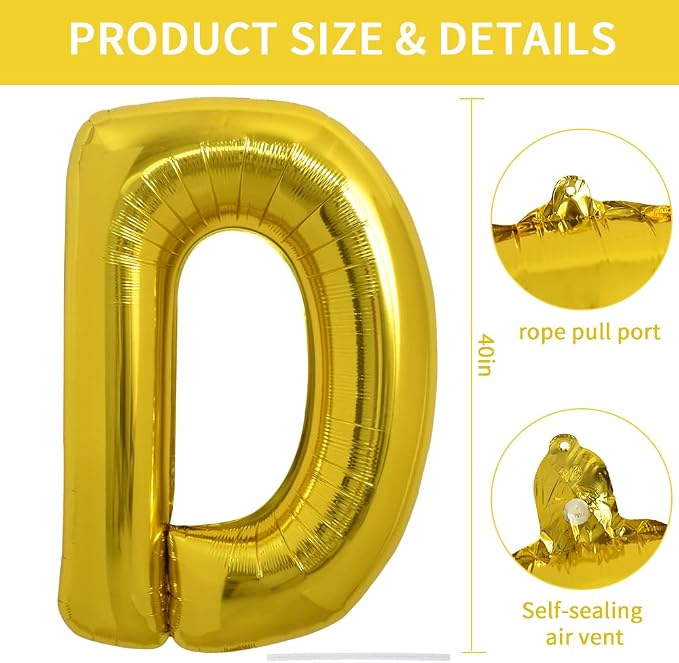 TONIFUL 40 Inch Large Gold Letter D Foil Balloons Alphabet Balloons | Giant - Image 2