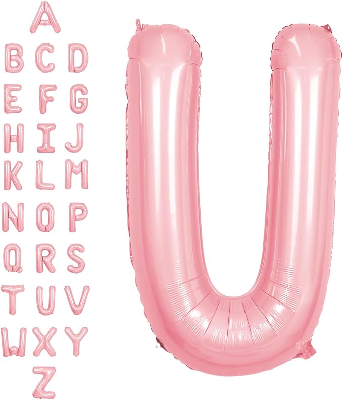 SUWEN 40 Inch Pink Large U Letter Balloons Big Foil Helium A-Z | Jumbo Mylar by SUWEN