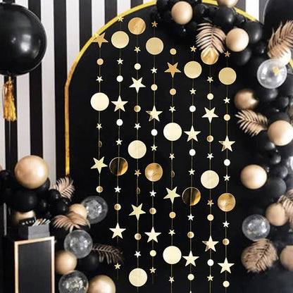 Gold Party Decoration Gold Star Circle Dot Hanging Garland Hanging Streamer - Image 2