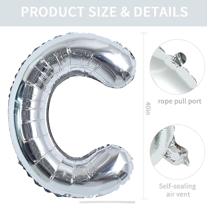 TONIFUL 40 Inch Large Silver Letter C Foil Balloons Alphabet Balloons | Giant - Image 2