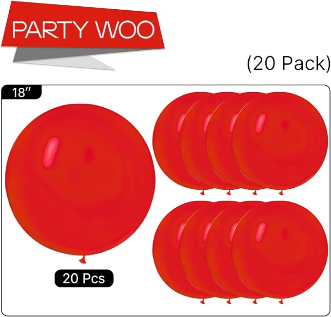 PartyWoo Red Balloons 20pcs Red Helium Latex Balloons 18 Inch | Birthday - Image 5