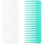 Wide Tooth and Large Detangling Comb Set for Long, Curly, Wet Hair - No Handle Styling, Shampoo, and Detangling Combs (2 Pieces - White, Cyan)