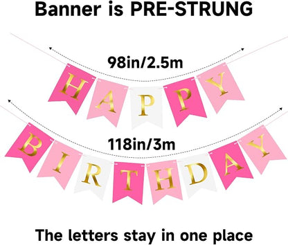 Pre-Strung Pink Happy Birthday Banner Birthday Party Banner NO DIY | Happy - Image 3