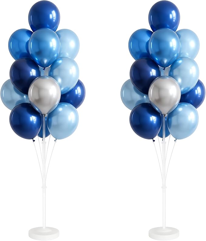 2 Sets of Chrome Blue Sliver Balloon Column Stand Kit, by Tosuced