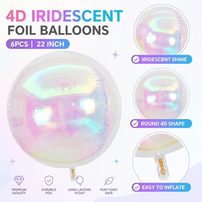 6Pcs Iridescent Round Foil Balloons, Giant 4D Clear Round Ball Balloon - Image 2