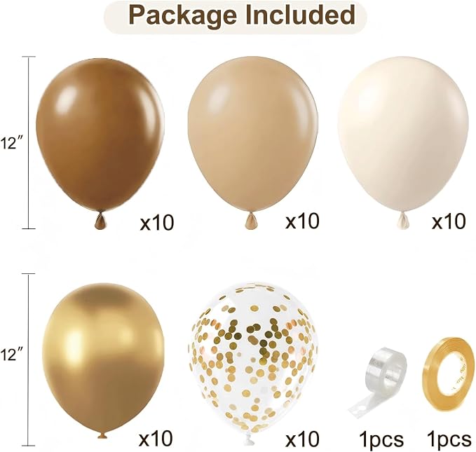 Brown Balloons, Light Brown Beige Nude Chrome Gold Confetti, Party decor | 50 - Image 2