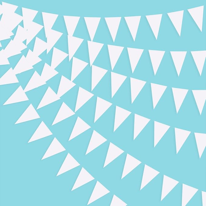 40 Ft White Party Decorations Triangle Pennant Banner Pearlescent Shimmer White by pinkblume
