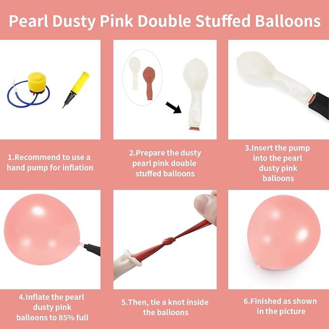 Double Stuffed Pearl Dusty Pink balloons Different Size 115Pcs 5/10/12/18 Inch - Image 3