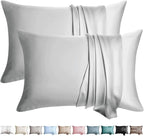 100% Silk Pillow Cases 2 Pack King Size Mulberry Silk Pillowcase for Hair and Skin Set of 2 Highest Grade 6A Silk Soft Breathable Cooling with Hidden Zipper, Light Grey