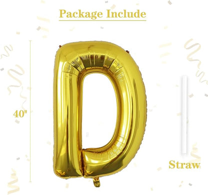 VHUWE 40 inch Gold Letter D Balloon, Big Size Alphabet Foil Mylar Helium - Image 2