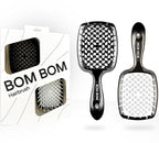 BOM BOM 2 Unit Kit, Wet And Dry Vented Detangling Hair Brush For All Hair Types, Light Weight Hairbrush, Scalp Massage Brush (Black white)