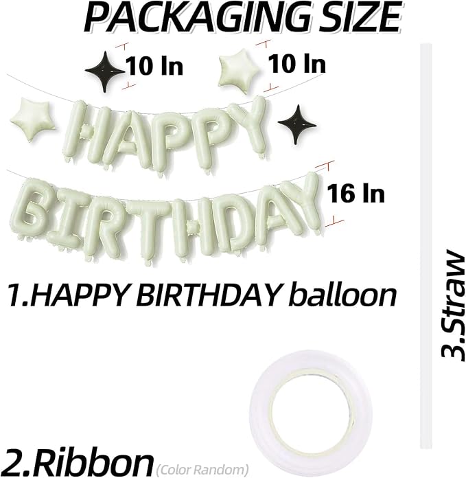 Cream Happy Birthday Balloons Banner Sign Mylar letter Party Decoration | - Image 3