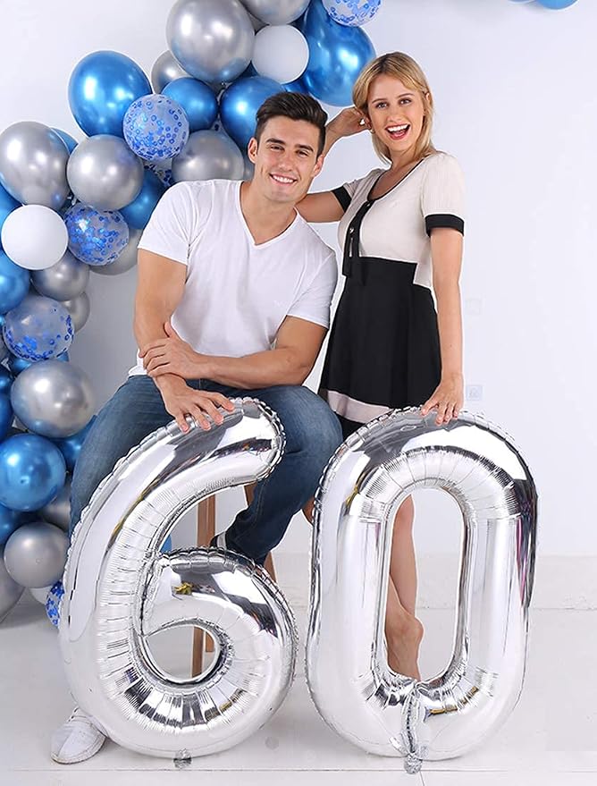 Silver 60 Number Balloons Big Giant Jumbo Large Number 60 Foil Mylar Balloons - Image 5