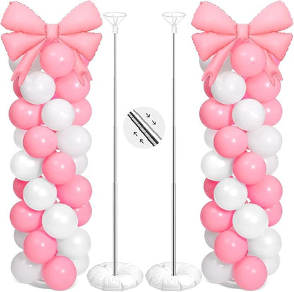 2 Sets Pink White Bow Balloon Column Stand Kit Includes 2 Bows & 100 Latex by Charnoel