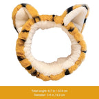 2pcs Tiger Plush Hairbands for Women Wide Elastic Fuzzy Head Wraps with Cute Ears Soft Spa Headbands for Face Washing Makeup Skincare Shower and Mask Application White Yellow