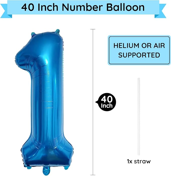 40 Inch Blue Number Balloon 1, Large Number Foil Balloons Mylar - Image 2