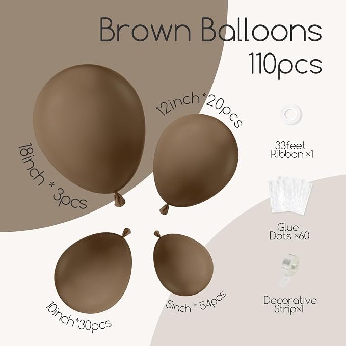 Awenztech 110pcs Brown Balloon Arch Garland Kit 18 12 10 5 inch | Neutral Baby - Image 2