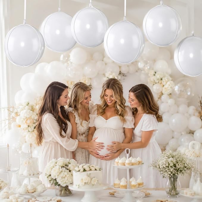 22 Inch White Foil Balloons, Large Metallic White Round Balloons, Sphere Ball - Image 3