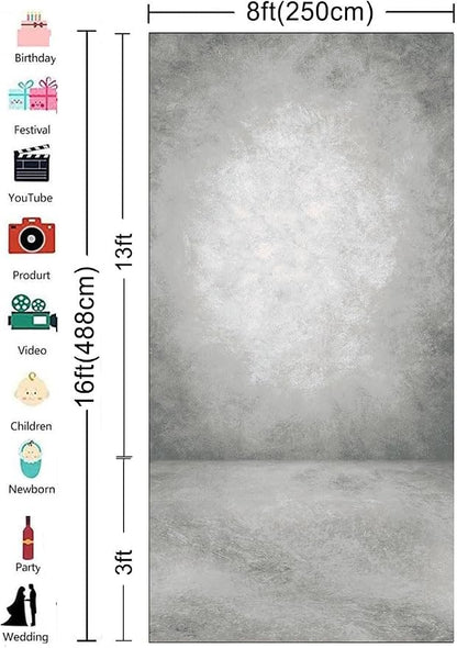 8x16ft Grey Portrait Photography Backdrops Solid Texture Abstract Photo - Image 3