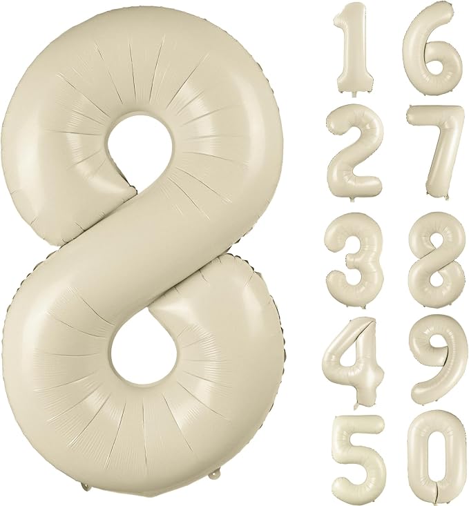 40 inch Cream White Number Balloon Giant Foil Helium Balloons Beige Number 8 by Yeodong