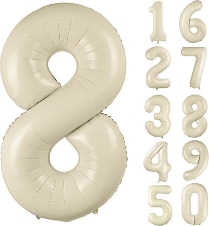 40 inch Cream White Number Balloon Giant Foil Helium Balloons Beige Number 8 by Yeodong